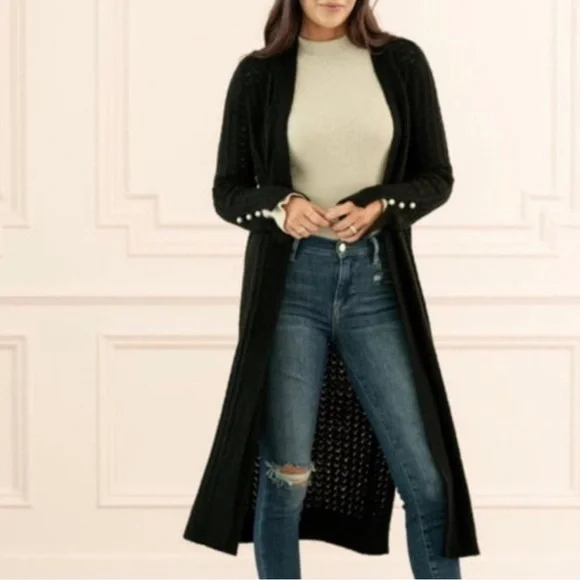 Rachel Parcell Black Knit Delicate Duster Cardigan, size Medium - Picture 1 of 10